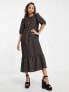 Фото #1 товара Nobody's Child Rachel puff sleeve smock midi dress in brown check