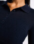 Фото #6 товара Cotton:On ribbed polo cardigan in deep indigo