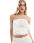 Фото #1 товара Vila Bridal jacquard bandeau top with 3D corsage in white