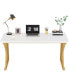 55 Large Modern Computer Desk, White & Gold Luxury Laptop PC Student Table, Makeup Vanity Table with Thick Frame & Strong Legs, Sturdy Writing Workstation for Home & Office