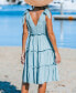Women's Sky Blue Shoulder Tie V-Neck Mini Beach Dress