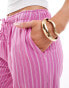 Stradivarius STR Petite linen look pull on trouser in pink stripe