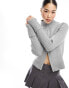 Weekday Winona high neck rib zip-through cardigan in Grey