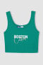 DeFactoFit NBA Boston Celtics Crop Bisiklet Yaka Ribana Atlet C4915AX24SM