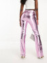 Missyempire metallic straight leg trousers in pink