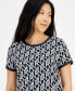 ფოტო #3 პროდუქტის Petite Faux-Leather-Trim Printed Top