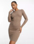 Фото #2 товара Pieces ribbed knit mini dress in camel