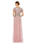 ფოტო #3 პროდუქტის Women's Flutter Sleeve Embellished Plunge Neck A Line Gown