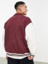 Фото #3 товара ASOS DESIGN oversized jacket in burgundy with contrast sleeves and tipping