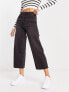 Pimkie high waist exposed button detail wide leg jeans in black