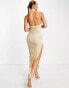 Фото #4 товара Rare London velvet high neck ruched side maxi dress in champagne