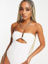 ASOS DESIGN texture bandeau bodysuit with metal detail in white