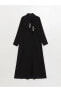 Lcw Modest Bağlamalı Yaka Düz Uzun Kollu Kadın Elbise