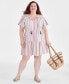 Фото #1 товара Plus Size Printed Split-Neck Flutter-Sleeve Swing Dress, Created for Macy's