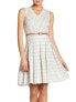 Фото #1 товара Sharagano 155593 Women's Metallic Stripe Belted Fit & Flare Dress Petite Sz. 10P