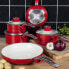 Фото #12 товара Swan SWPS5020RN 5-teiliges Pfannen-Set, Retro-Design, Aluminium, rot, 29.5x47x18 cm