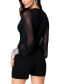 Фото #2 товара Juniors' V-Neck Embellished-Cuff Sheer-Sleeve Romper