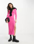 French Connection side split jersey midi dress in pink