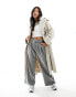 Фото #10 товара Miss Selfridge Petite slouchy wide leg pinstripe trousers with extended tab detail in light grey