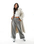 Miss Selfridge Petite slouchy wide leg pinstripe trousers with extended tab detail in light grey