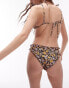 Topshop mix and match frill high leg bikini bottoms in brown ditsy floral print