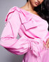 Фото #4 товара ASOS LUXE satin off shoulder wide leg jumpsuit with bow in pink