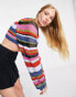 Фото #6 товара ASOS DESIGN crop jumper with mix stitch in multi stripe