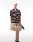 Topman oversized print plisse button though polo in brown