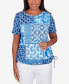 Фото #1 товара Petite Blue Bayou Women's Patchwork Ikat Ruched T-Shirt