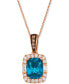 Фото #1 товара Le Vian chocolatier® Deep Sea Blue Topaz (2-1/4 ct. t.w.) & Diamond (1/3 ct. t.w.) Halo Pendant Necklace in 14k Rose Gold, 18" + 2" extender
