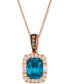 ფოტო #1 პროდუქტის Chocolatier® Deep Sea Blue Topaz (2-1/4 ct. t.w.) & Diamond (1/3 ct. t.w.) Halo Pendant Necklace in 14k Rose Gold, 18" + 2" extender