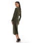 ASOS DESIGN long sleeve drape detail midi dress in khaki