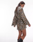 Topshop kimono mini shirt dress in splodgey animal print