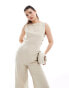 ASOS DESIGN high neck button side detailed wide leg jumpsuit in sand