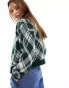 Фото #4 товара Mango tartan zip front knitted jacket in green