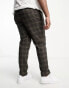 Gianni Feraud Plus slim fit smart trousers with drawstring waist in brown check