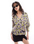 Vero Moda satin open collar shirt in purple print