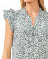 Women's Printed Ruffle Trimmed Tie-Neck Blouse