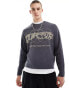 Bershka ribbed graphic jumper in charcoal