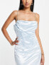 Rare London satin midi dress with corset detail in powder blue