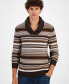 Men's Striped Shawl-Collar Long Sleeve Pullover Sweater, Created for Macy's Rich Chocolate, M - фото #1