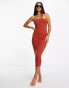 Фото #4 товара ASOS DESIGN Petite multiway bandeau ribbed beach midaxi dress in rust