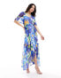 Hope & Ivy ruffle wrap midi dress in blue & yellow floral