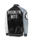 Фото #4 товара Men's Black, Gray Brooklyn Nets Reliever Varsity Satin Raglan Full-Snap Jacket