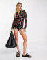 ASOS DESIGN mesh ruched button through playsuit in floral print