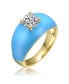 Фото #1 товара RA Young Adults/Teens 14k Yellow Gold Plated with Cubic Zirconia Solitaire Blue Enamel Dome Ring