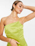 Extro & Vert one shoulder maxi dress with split in olive satin