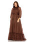 Фото #1 товара Plus Size High Neck Puff Sleeve Tiered A Line Gown