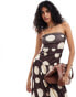 Фото #4 товара ASOS DESIGN textured bandeau midi dress with drop waist in brown spot print