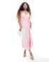 Фото #4 товара ASOS DESIGN Petite satin cami wrap midaxi dress in pink